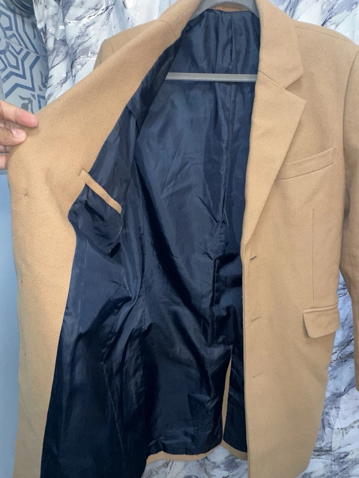 ASOS Light Academia camel color wool 3/4 Length peacoat  - Image 3 of 4