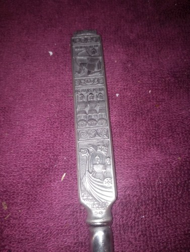 Vintage Spar Norwegen Zinn Käsehobel Servierer 9" Deko Wikinger Griff  - Bild 6 von 11