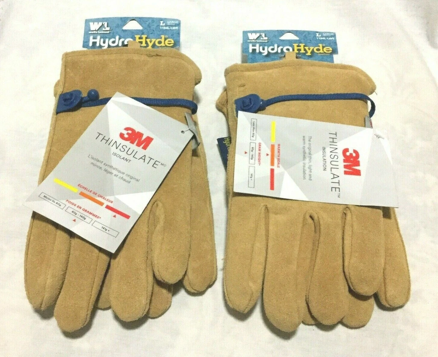 WELLS LAMONT LEATHER WINTER COLD WEATHER 3M INSULATED GLOVES - LARGE 2 PACK