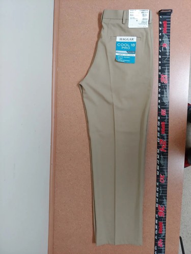 Haggar Pants 34x31 Chino Classic Fit Cool 18 Pro Stretch Tan HC00248 Pleated $70 - Picture 4 of 12