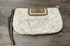 Vintage Coach Wristlet Bag Cream  Tan Logo Monogram
