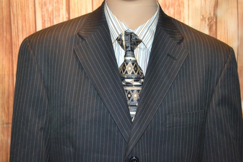 Haggar Men Black Pinstripe Daul Vented 3 Front Button Suit Sz 42R Wst 36x28 - Picture 3 of 20