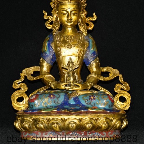 12 "cuivre tibétain plaqué or collection cloisonné sans mesure déesse de la vie sculpture