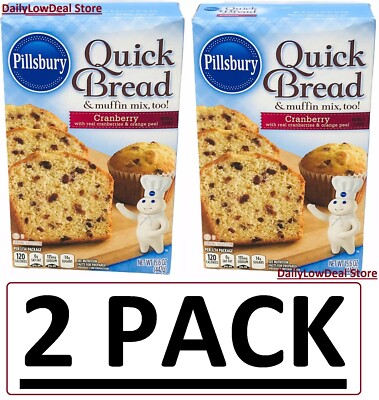 2 PACK - Pillsbury Cranberry Quick Bread & Muffin Mix 15.6 oz (Total 31.2 oz)