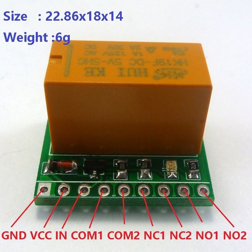 Scheda Relè 12V 2A DPDT HK19F Modulo PCB per Motore LED Quadricottero Giocattolo Autoradio - Foto 2 di 7