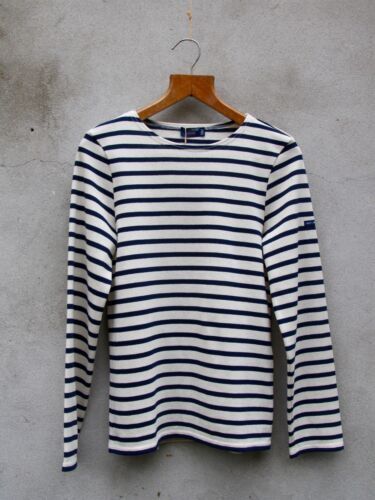 SAINT JAMES Naval Ray Rouge Stripe Breton Shirt Unisex M Cotton