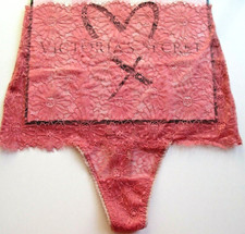 VICTORIA'S SECRET DREAM ANGELS High Waist Thong Panty VS Sunset Rose Lace S NWT