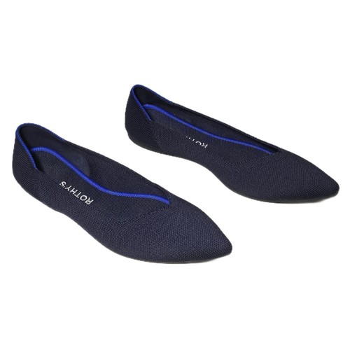 Rothy’s Womens The Point Navy Blue Knit Pointed Toe Flats Size 8.5 EUC