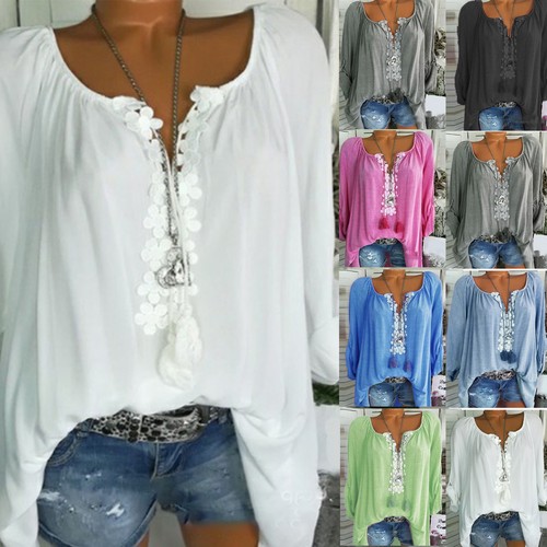 Women Boho Solid V Neck T-Shirt Summer Loose Top Ladies Baggy Tee Shirt Blouses