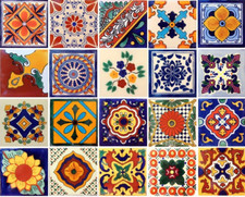 ASSORTED 6" x 6" - 40 TILES MEXICAN CERAMIC HANDMADE MOSAIC ART 005