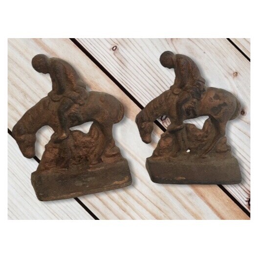 Vintage End Of The Trail Man/Indian On A Horse Metal Pair Of Bookends