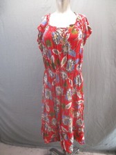 Ann Taylor Size 16 Womens Floral Red Short Sleeve Stretch Waist Flare Dress 991