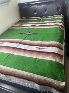 Bohemian Western fringe Blanket Bedding Queen Green Saddle Blanket designed 
