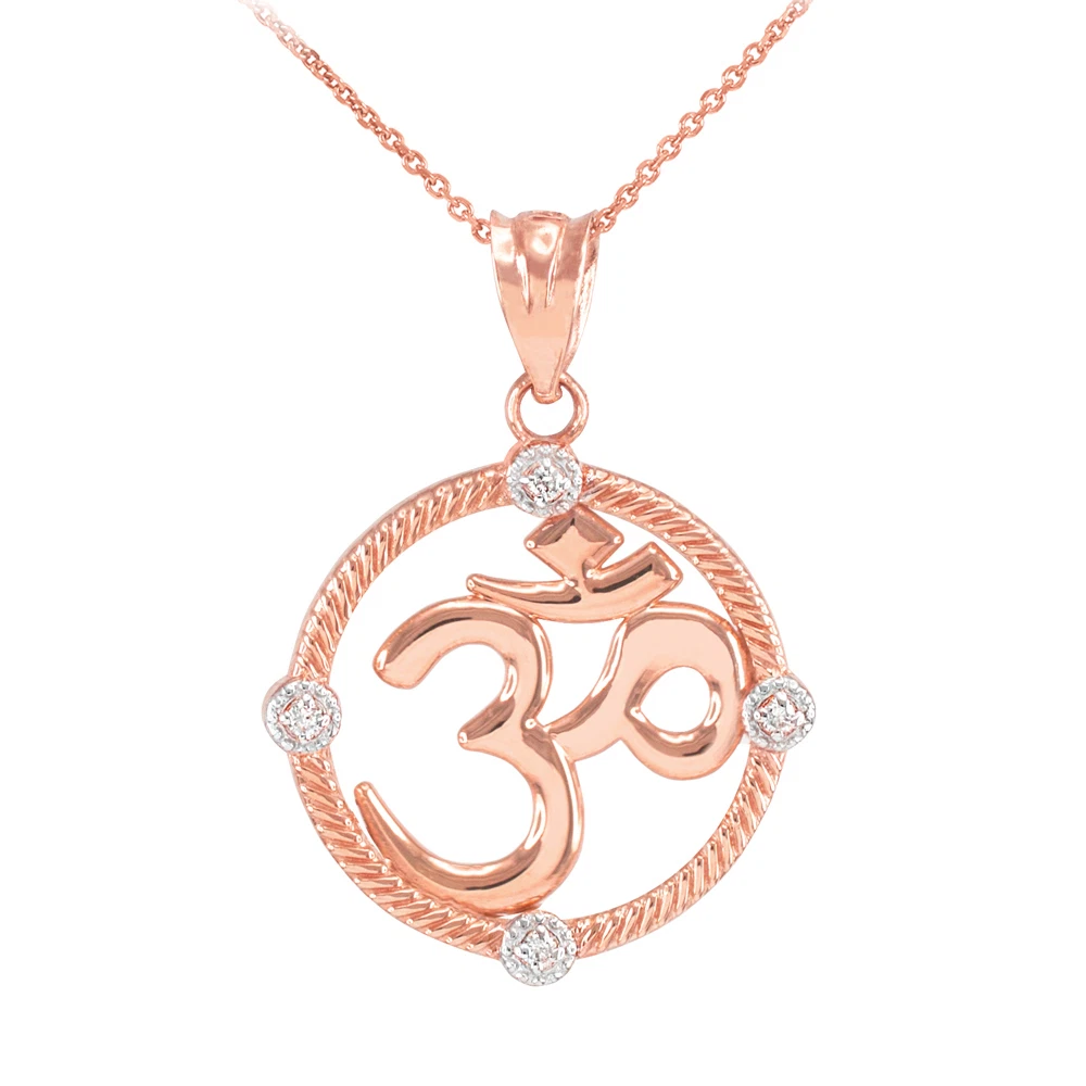 Rose Gold Rope Circle 4 Diamonds Hindu Meditation Yoga Om Aum