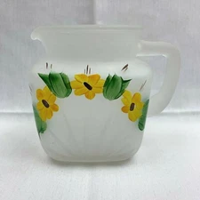 Federal Gay Fad Juice Pitcher - 1 Quart Hand Painted Yellow Flowers 1950s Vintag