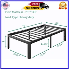 16 Inch High Twin Bed Frame No Box Spring Needed, Platform Metal Bed Frame Twin,
