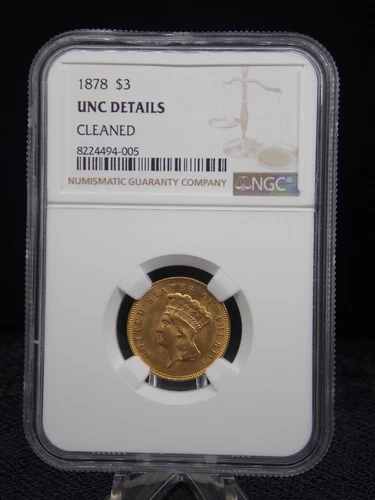 UNITED STATES 1878 $3 PRINCESS  GOLD COIN SLABBED NGC UNC DETAILS