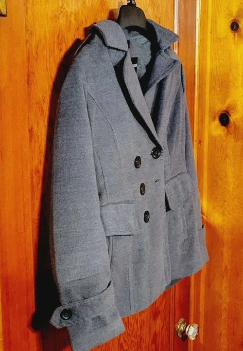 Women's Faux Peacoat P Coat Jacket Coat Double Breasted SMALL GREY New - Image 2 of 4