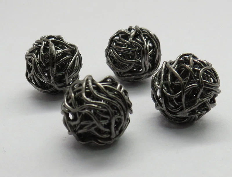2 Piezas Cuentas Bola Envuelta en Alambre Negro Rodio Cuentas Redondas Bali Plata  Foto 2 de 2