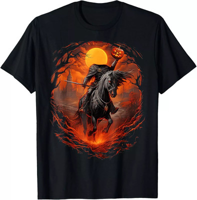 Scary Pumpkin Headless Horseman Halloween T-Shirt.webp