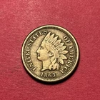 (1) Beautiful Toned Antique 1863 Indian Head Cent/Penny CHOICE VF-VERY FINE
