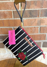 Betsey Johnson LARGE Sequin ROSE Wristlet Clutch Tech BAG Pouch Strap 8.5x10x2.5