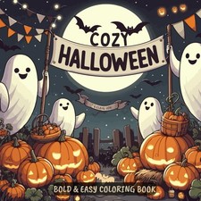 Cozy Halloween Bold Easy Coloring Book 50 Cute and Spooky Designs for Kids and