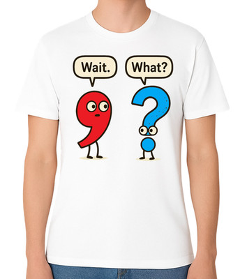 Wait, What? Grammar Joke Comma Question Mark Unisex Graphic Funny T-Shirt