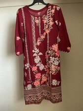 Indian Pakistan Kurta Tunic Top Readymade Dress Embroidered Hand Sewing Burgundi