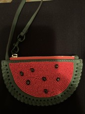 Tory Burch Purse Charm Coin Pouch Leather Watermelon Wristlet