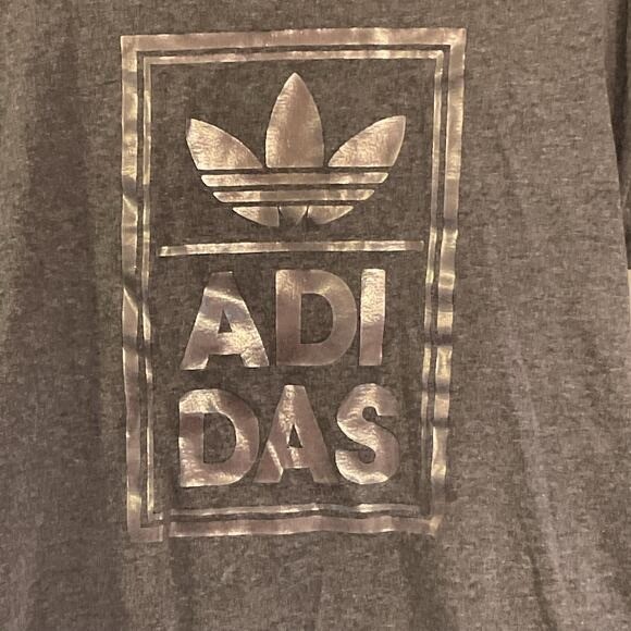 Adidas Womens Gray Short Sleeve Tee With Metallic Silver Logo Decal Casual Loose thumbnail 4