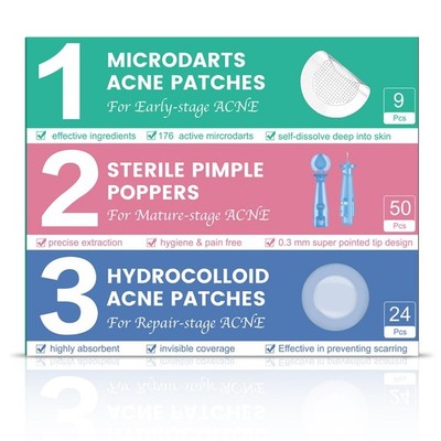 3-Step Microdart Pimple Patches Set   83 Count with Hydrocolloid and Pimple