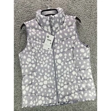 Lands End Down Puffer Vest NWT Womens Medium 10-12 Gray White Leopard Print