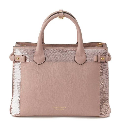 Auth BURBERRY Medium Banner Sequin 2WAY Leather Handbag Pink - Rare