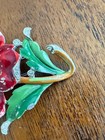 Trifari Philippe Rue de la Paix Pave Enamel Red Poppy w Leaves Flower Fur Clip — photo 10