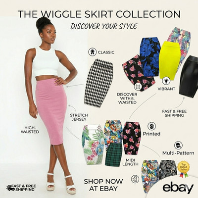 BNWT Below Knee Skirt Womens Plain Bodycon Pencil High Waisted Stretch Midi 8-14