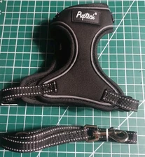 Pupteck Dog Harness And Leash Size SMALL Black, New