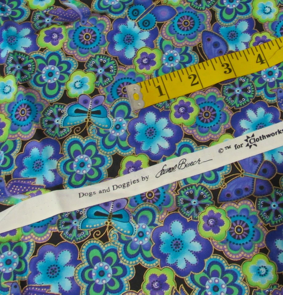 3/4 yd Laurel Burch "Dogs & Doggies" Purple Blue Cotton Quilt Fabric Clothworks - Image 2 of 2