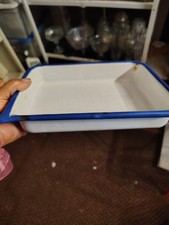 Vintage Enamelware White/Blue Trim Large Tray Medical / Photo Developing Film