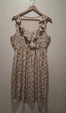 MAURICES Wmn's Plus Sz 0 Tan Floral Lace Mesh Sleeveless Dress Ruffle Easter 