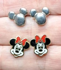 Vintage Disney MICKEY  MINNIE MOUSE Earrings Lot Of 2 Pairs Puffy Ears Pierced