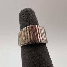 Sterling Silver 925 Ribbed Textured Wide Band Ring Size 4.75 Modernist 3.68g