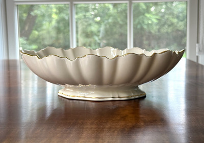 Lenox Symphony Centerpiece Oval Serving Bowl 24K Gold Trimmed Footed 10.75'' USA