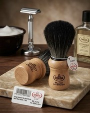 OMEGA Black Hi-Brush Synthetic Shaving Brush Beech Wood Handle Black Beige