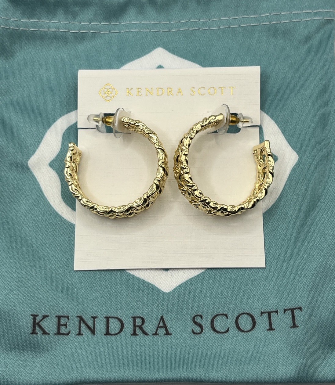 Kendra Scott Natalie Gold Hoop Earrings Rattan Texture NEW