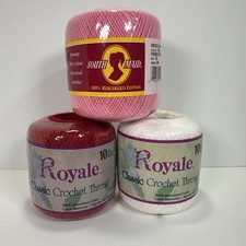 Cotton Crochet Thread South Maid, Royale Lot of 3 Pink, White, Red