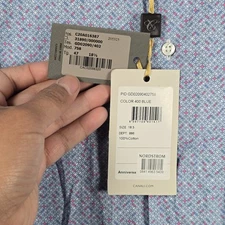 Canali Mens L/S Shirt Button Up Light Blue Geometric 47-18.5 NWT FS Made ITALY