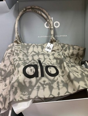 SALE ALO Yoga Gray Tie Dye Canvas Cotton Tote Bag Large Travel Gym