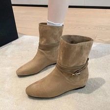 Stivaletti Cachi In Pelle Sintetica Scamosciata Con Zeppa Interna 5 Cm CF55189