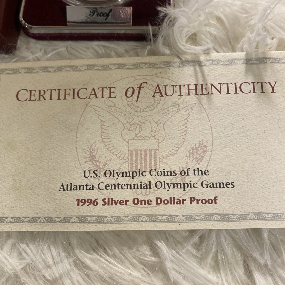 1996 Atlanta Centennial Olympic Silver $1 Proof Coin, 90% Silver, Box & CoA  - Image 2 of 4